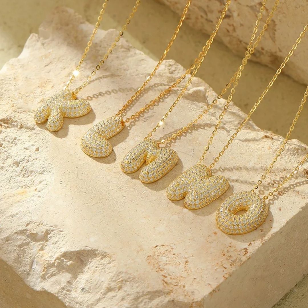 Icy Bubble Letter Initial Necklace