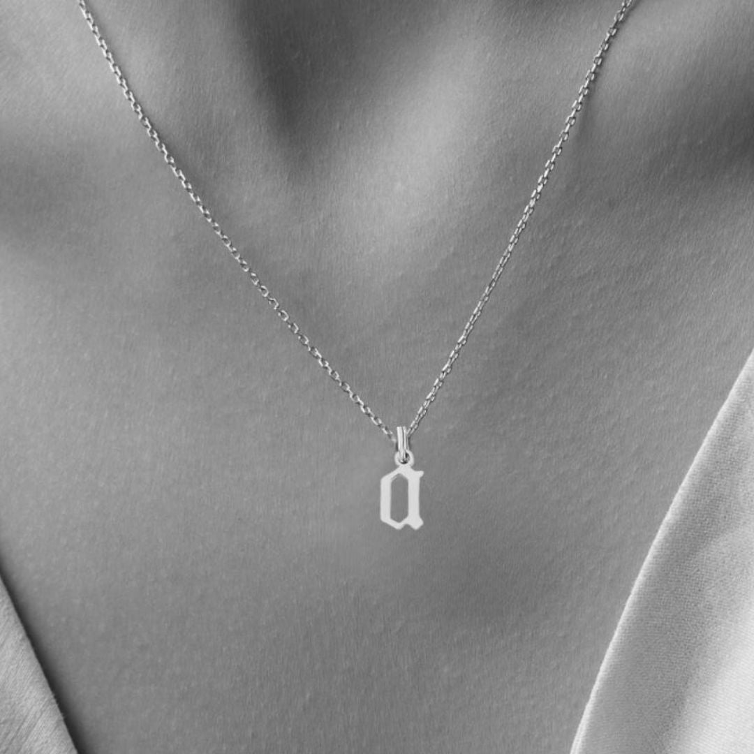 Heiress Gothic Initial Necklace in Silver