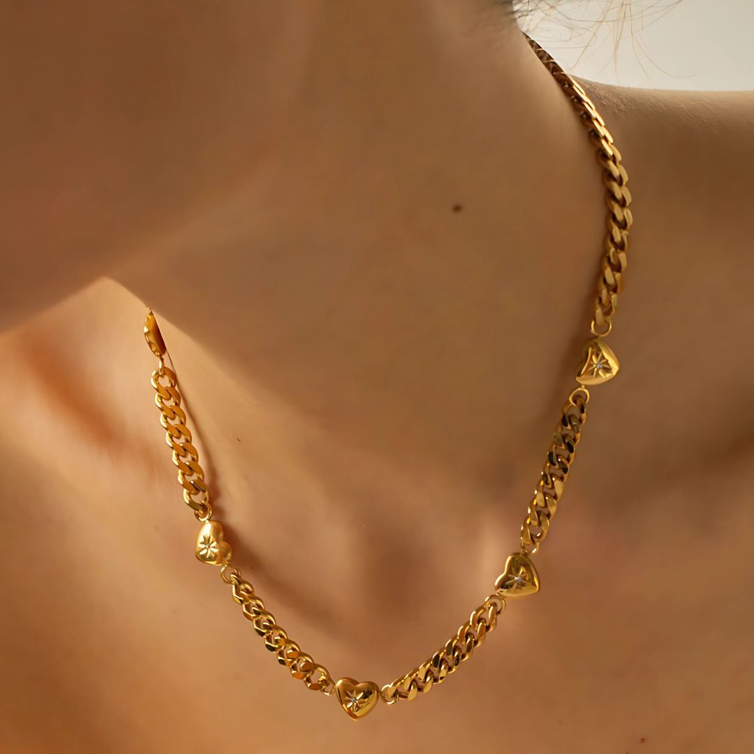 Gia Cuban Heart Necklace in Gold