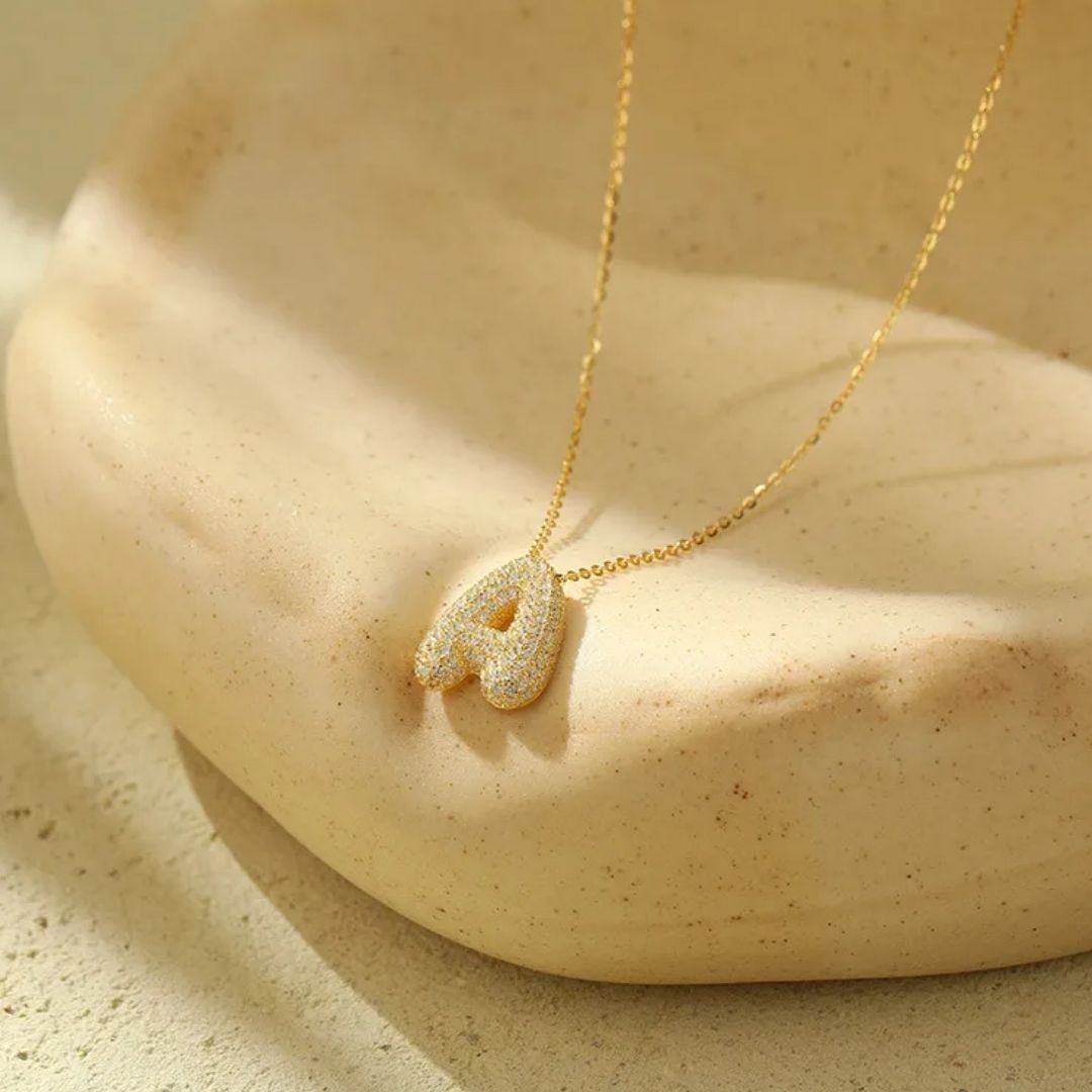 Icy Bubble Letter Initial Necklace