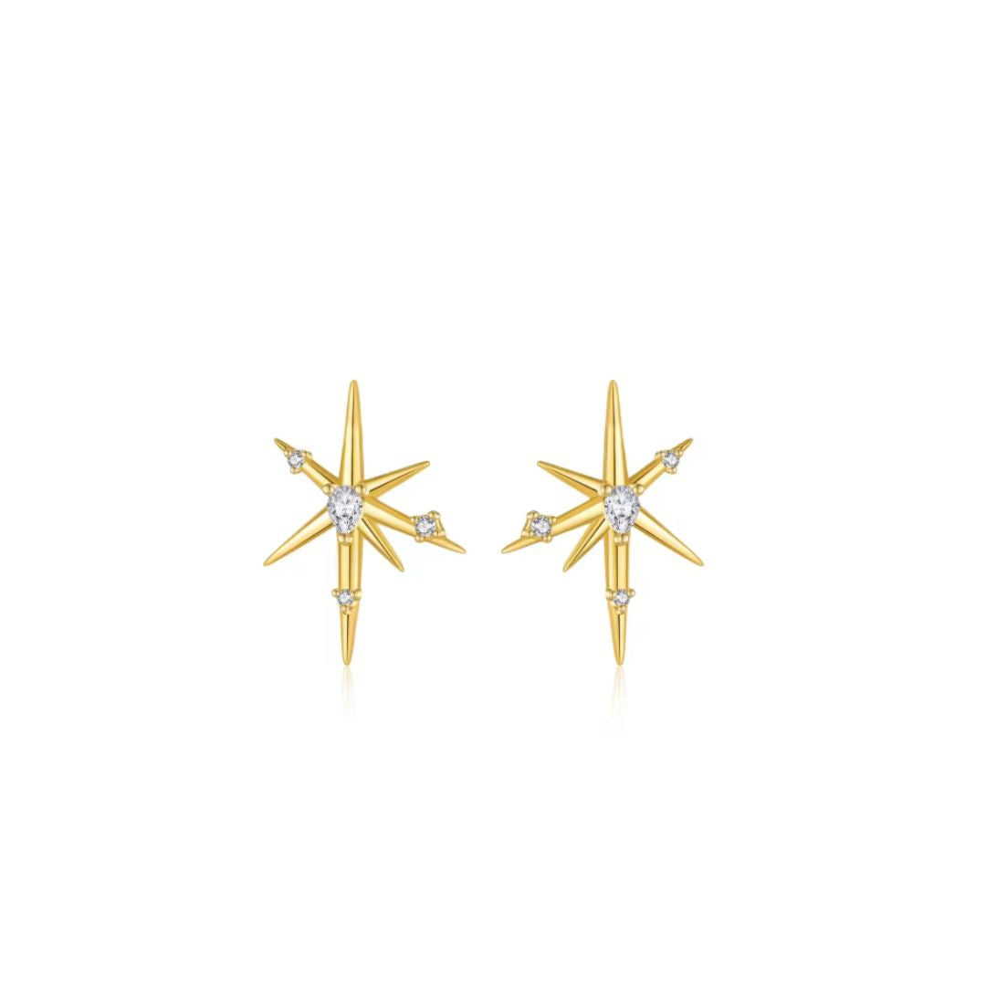 The Beatriz Sterling Silver Starburst Earrings in Gold