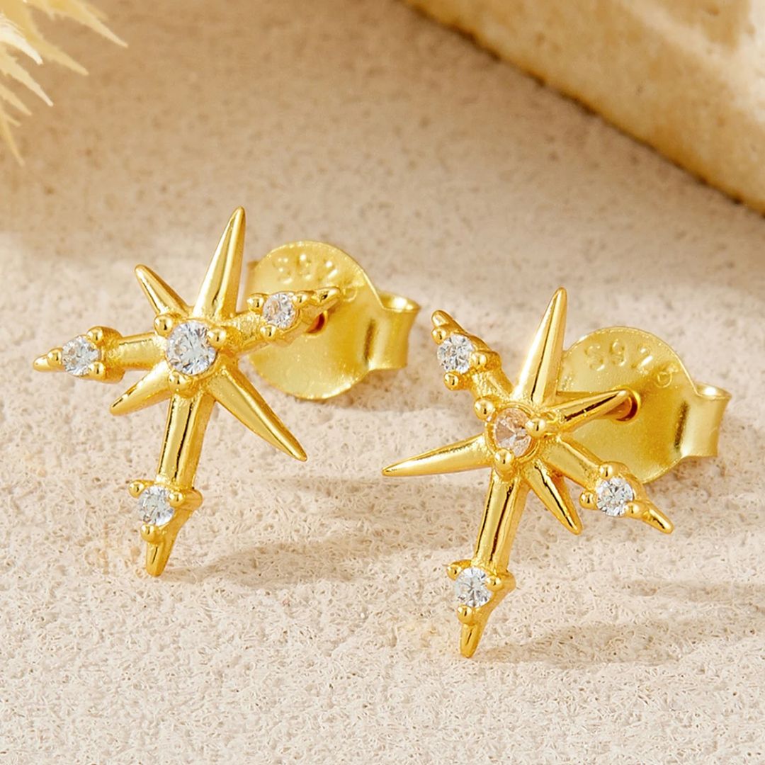 The Beatriz Sterling Silver Starburst Earrings in Gold