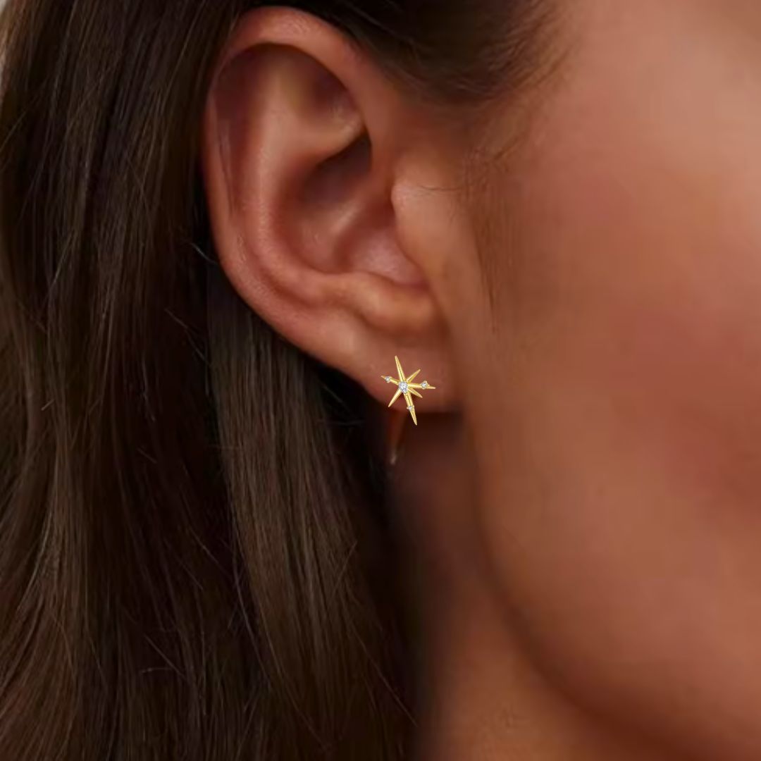 The Beatriz Sterling Silver Starburst Earrings in Gold
