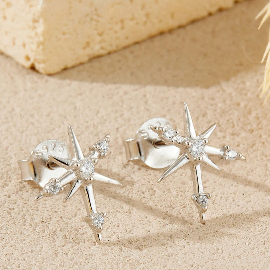 The Beatriz Sterling Silver Starburst Earrings in Silver