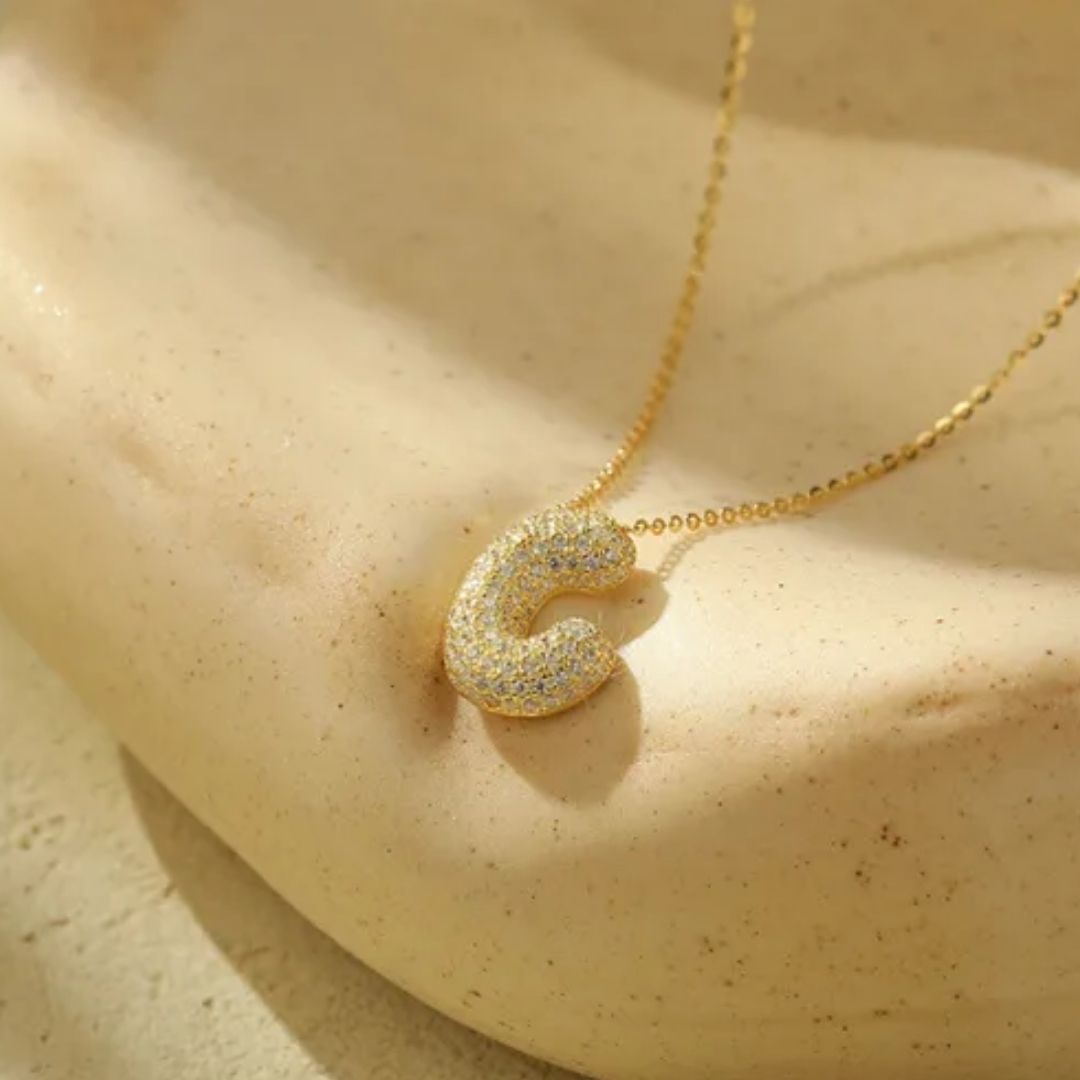 Icy Bubble Letter Initial Necklace