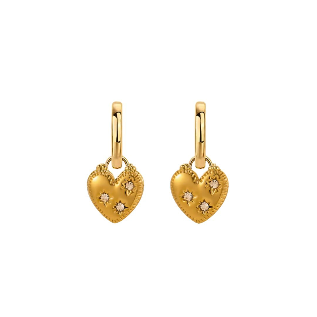 The Farrah Heart Earrings in Gold and White