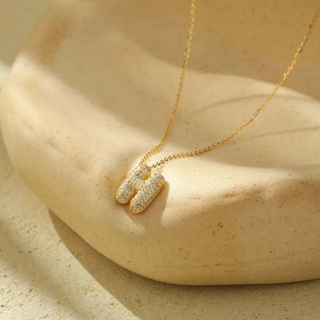 Icy Bubble Letter Initial Necklace