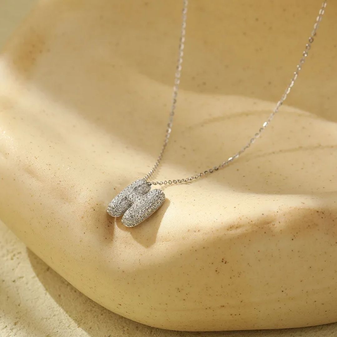 Icy Bubble Letter Initial Necklace