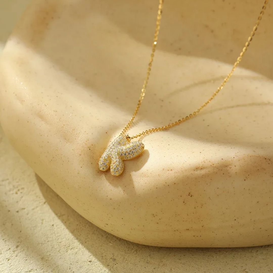 Icy Bubble Letter Initial Necklace