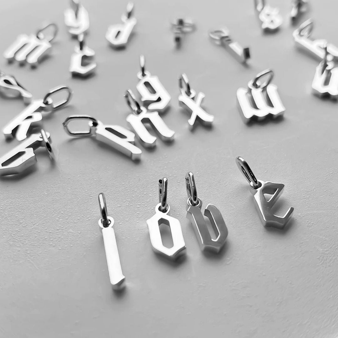 Heiress Gothic Initial Necklace in Silver