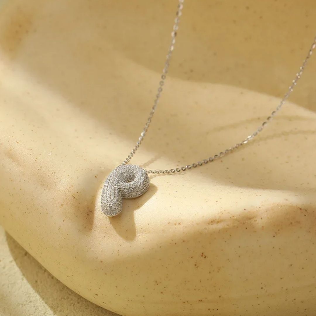 Icy Bubble Letter Initial Necklace
