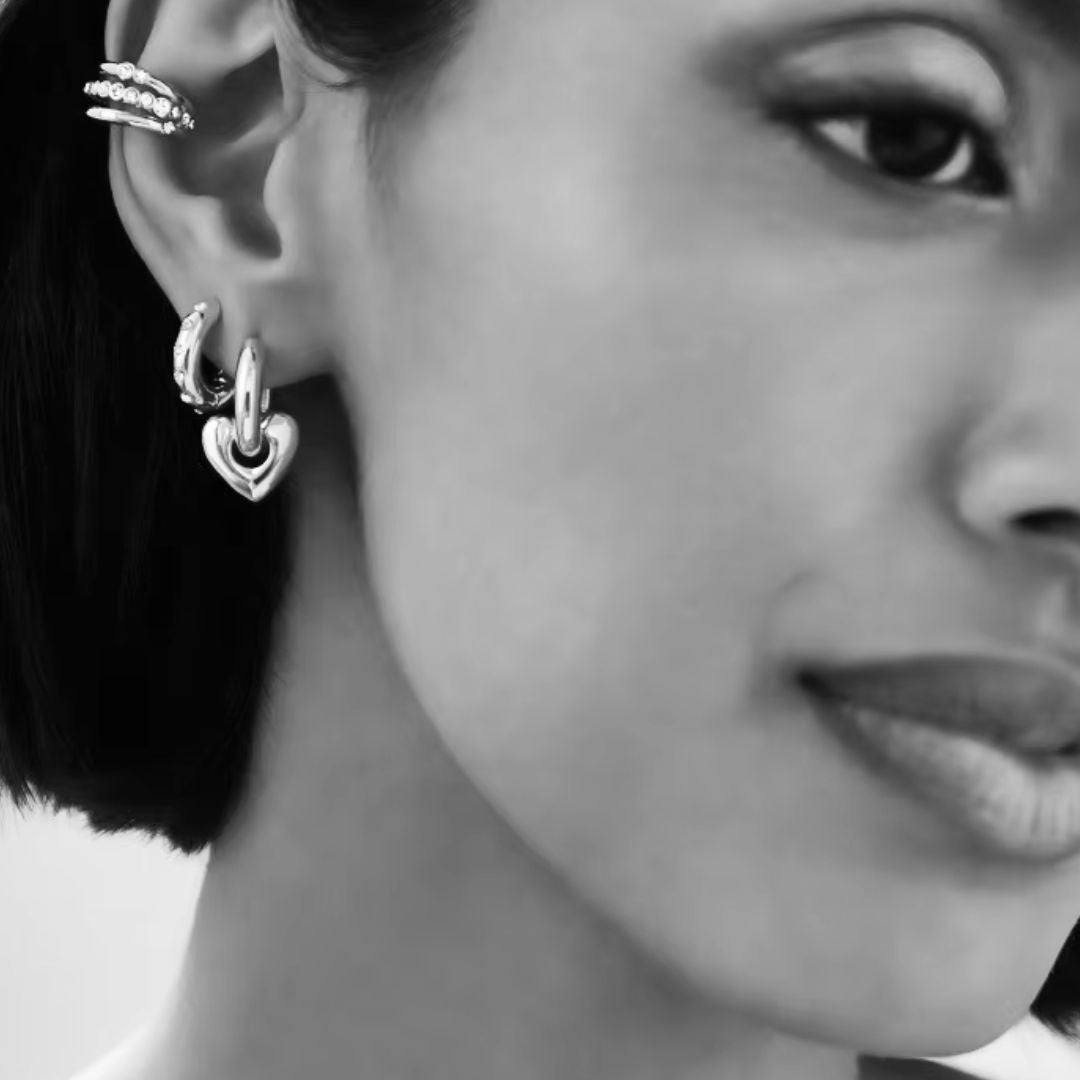 Puffy Heart Earrings in Silver