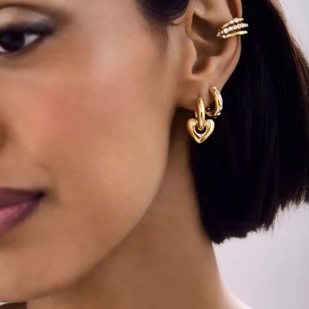 Puffy Heart Earrings in Gold