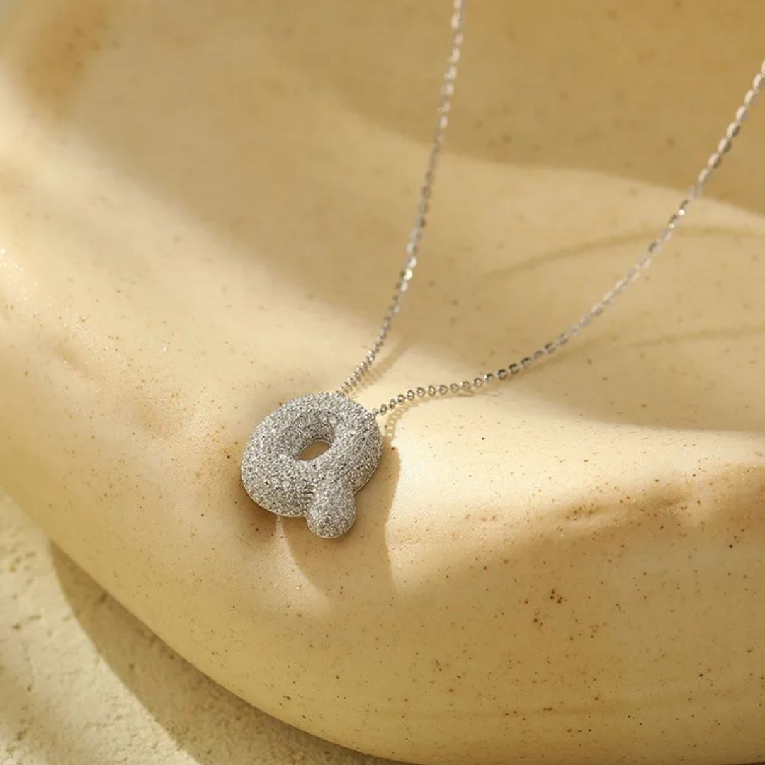 Icy Bubble Letter Initial Necklace