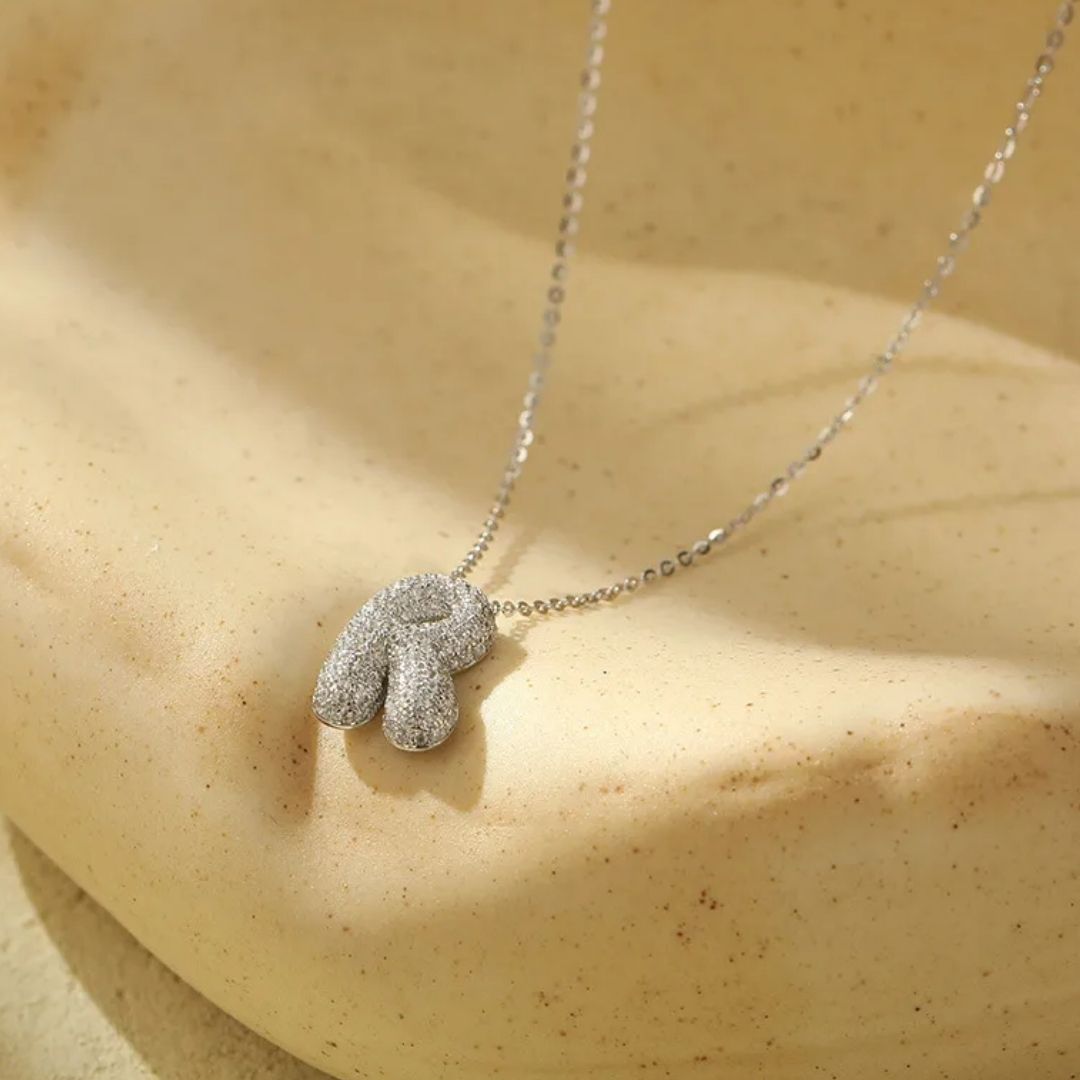 Icy Bubble Letter Initial Necklace