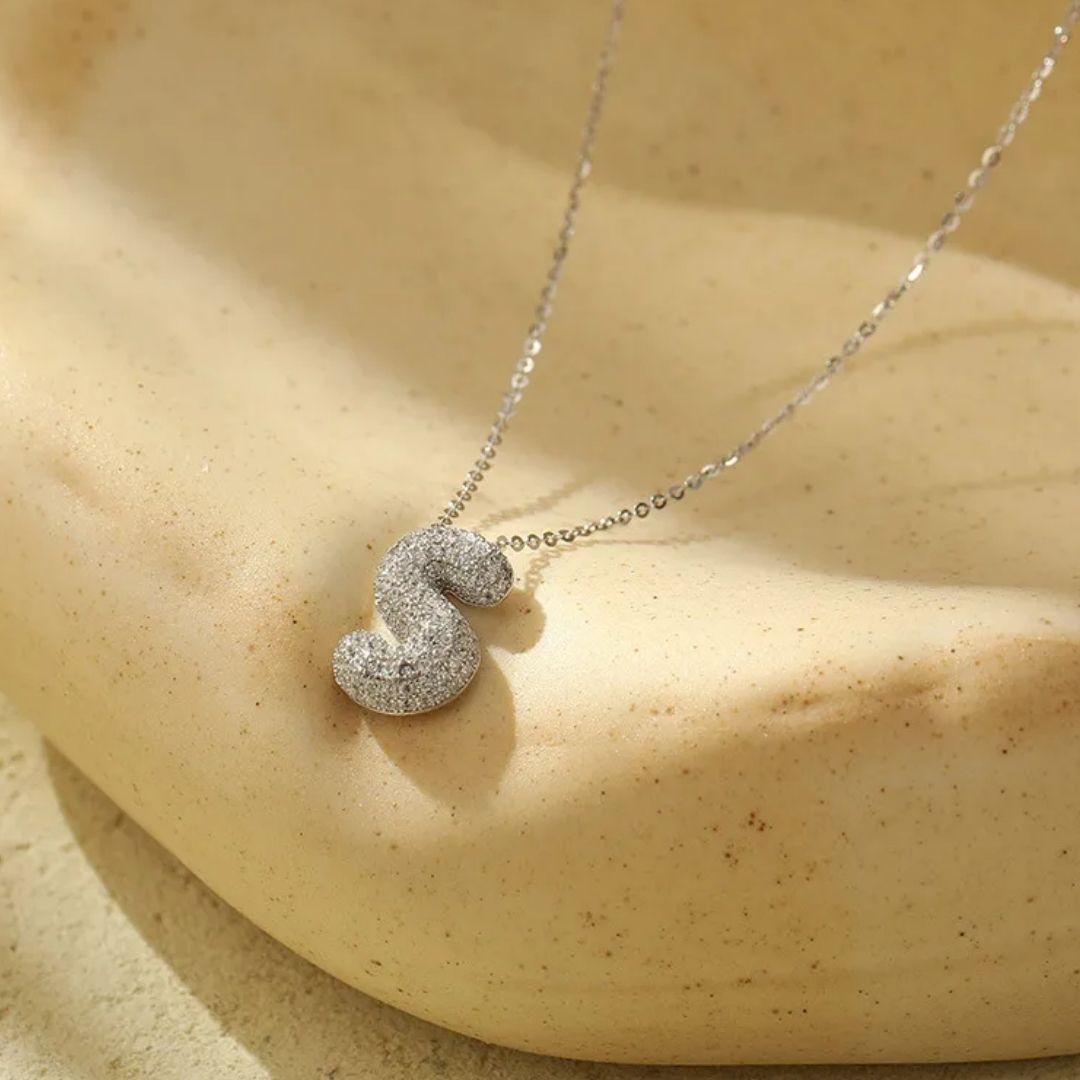 Icy Bubble Letter Initial Necklace
