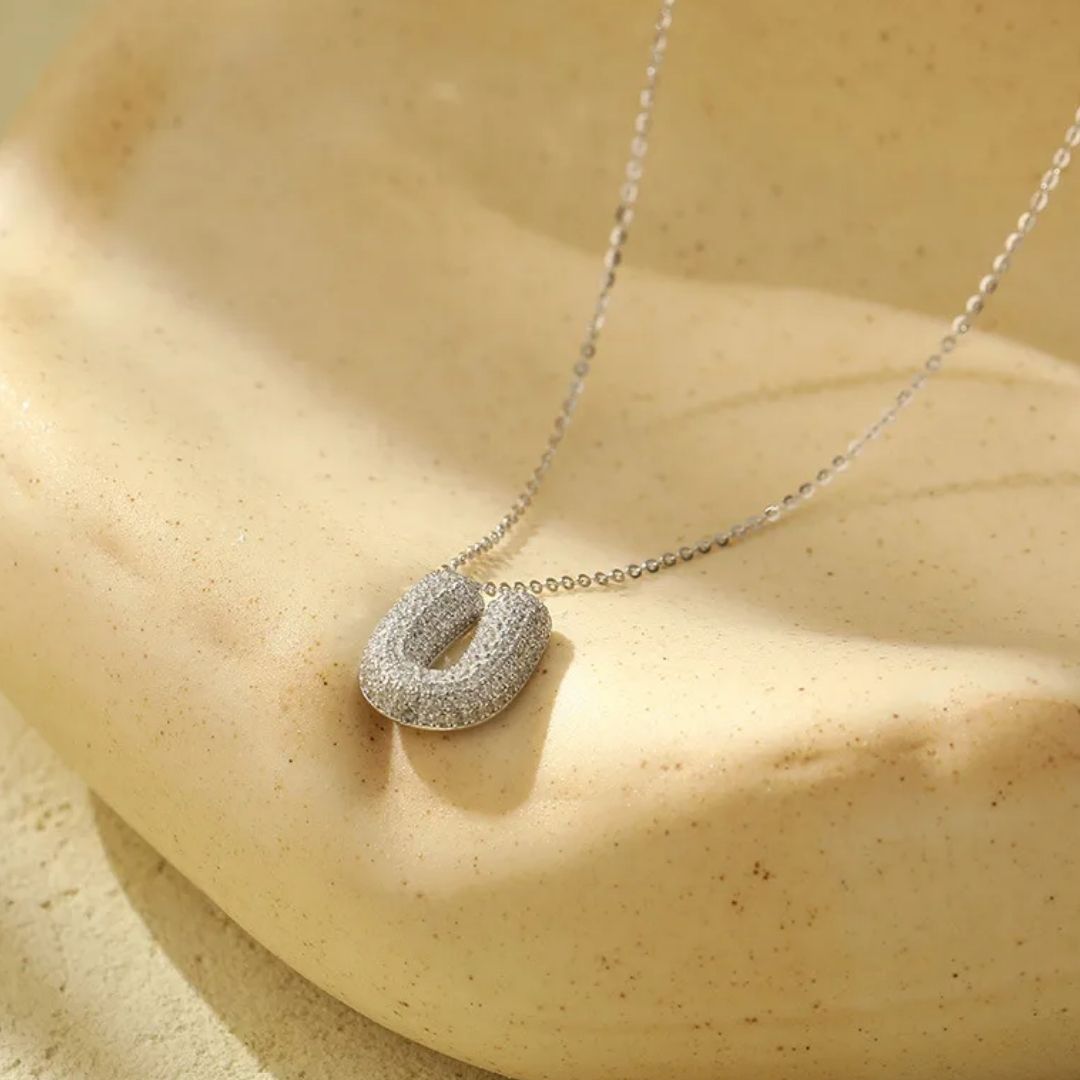 Icy Bubble Letter Initial Necklace