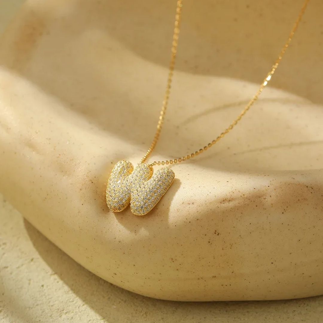 Icy Bubble Letter Initial Necklace