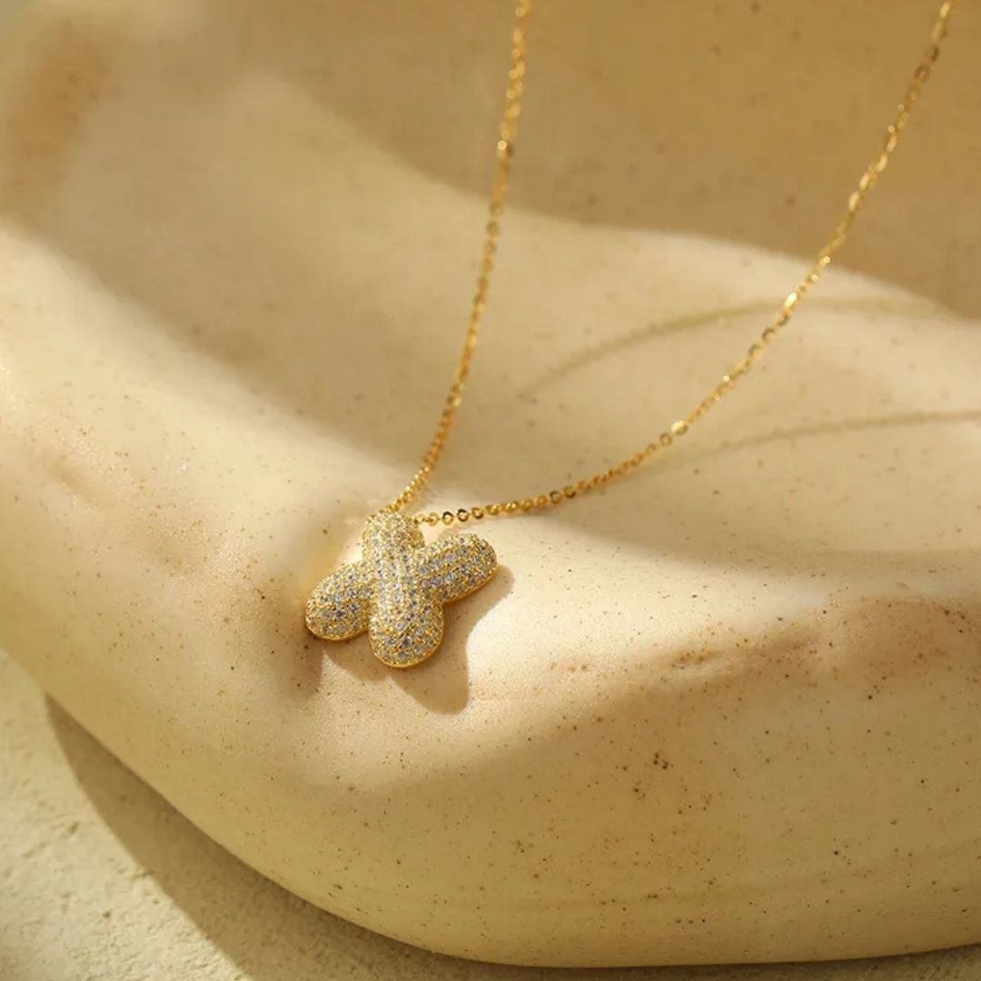 Icy Bubble Letter Initial Necklace