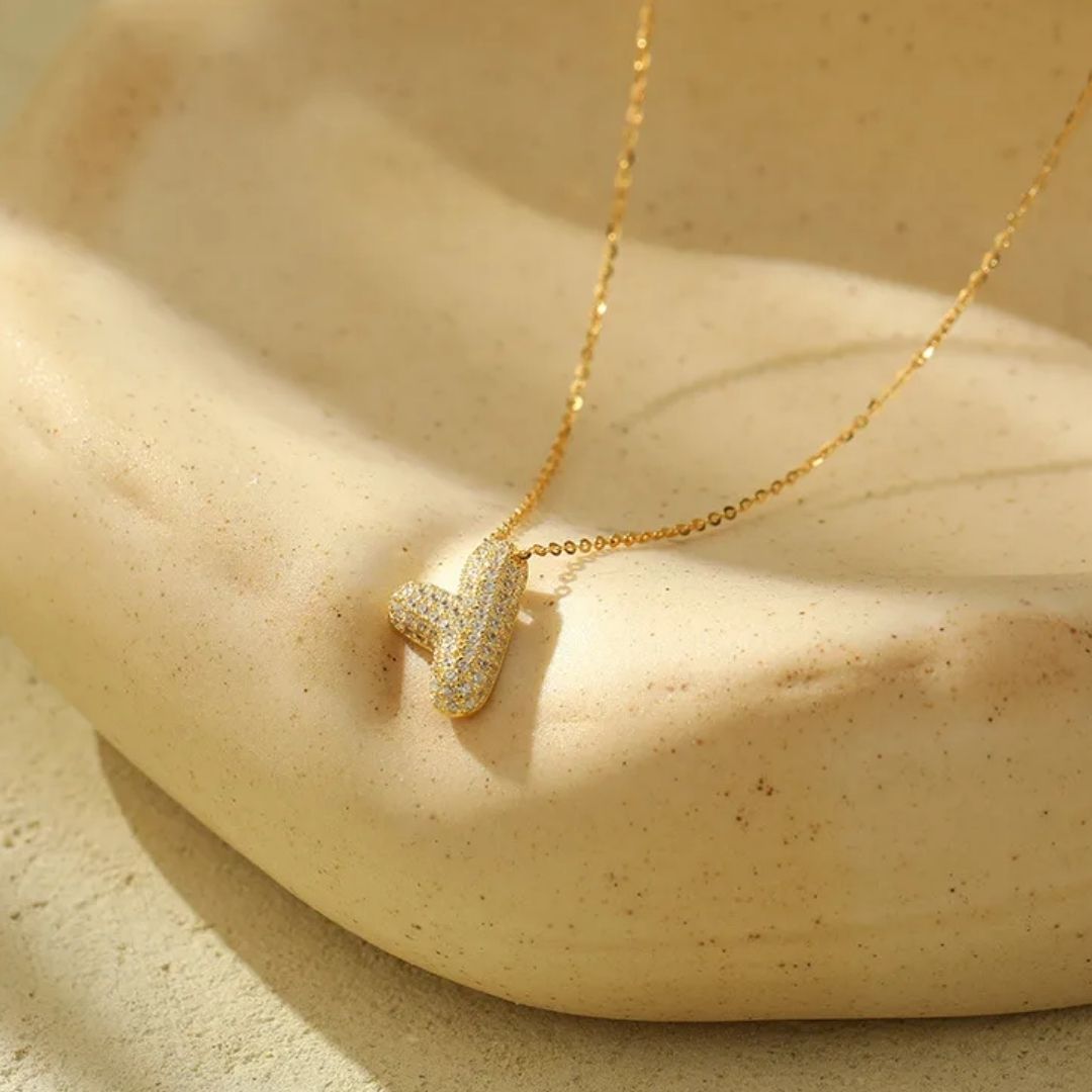 Icy Bubble Letter Initial Necklace
