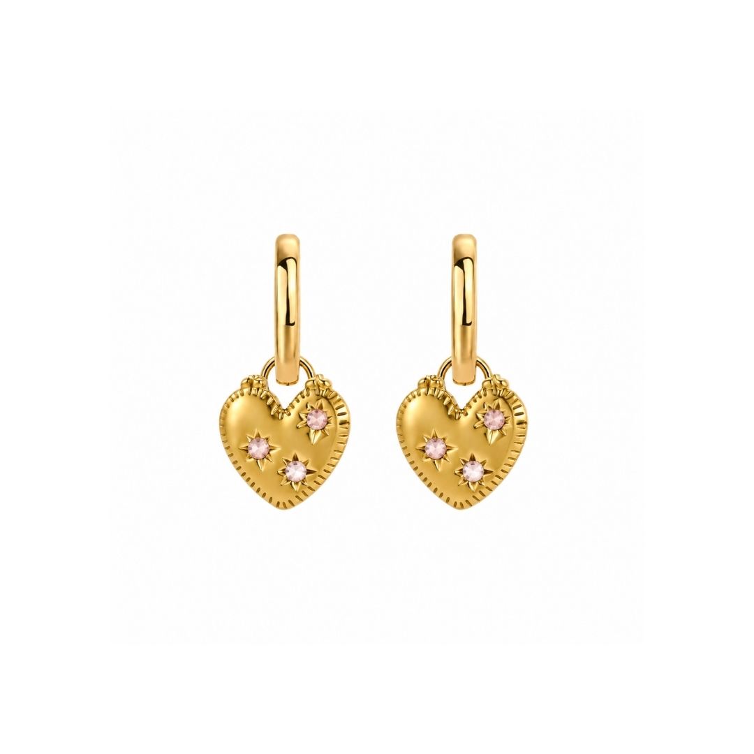 The Farrah Heart Earrings in Gold and Pink