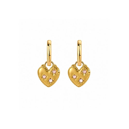 The Farrah Heart Earrings in Gold and Pink