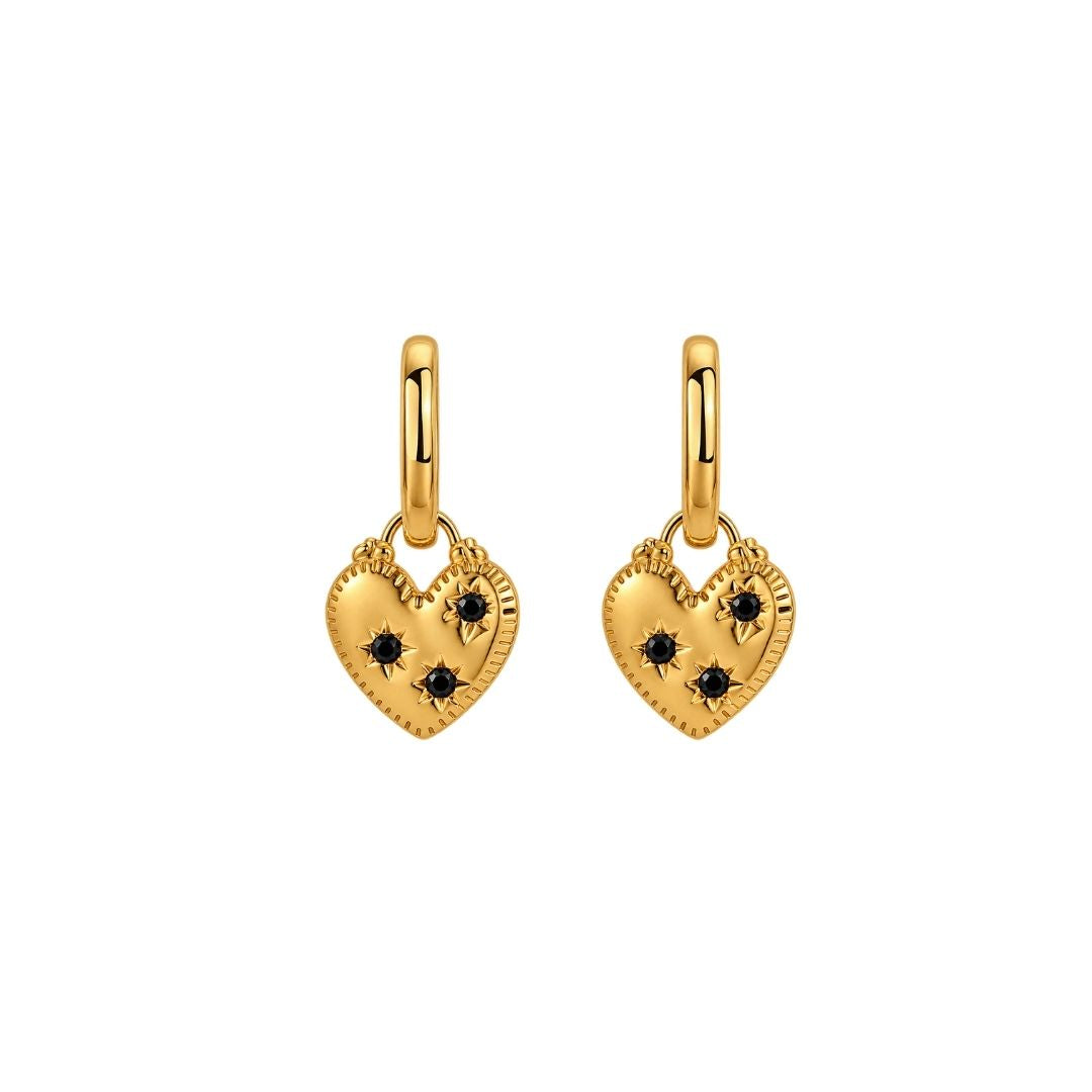 The Farrah Heart Earrings in Gold and Black