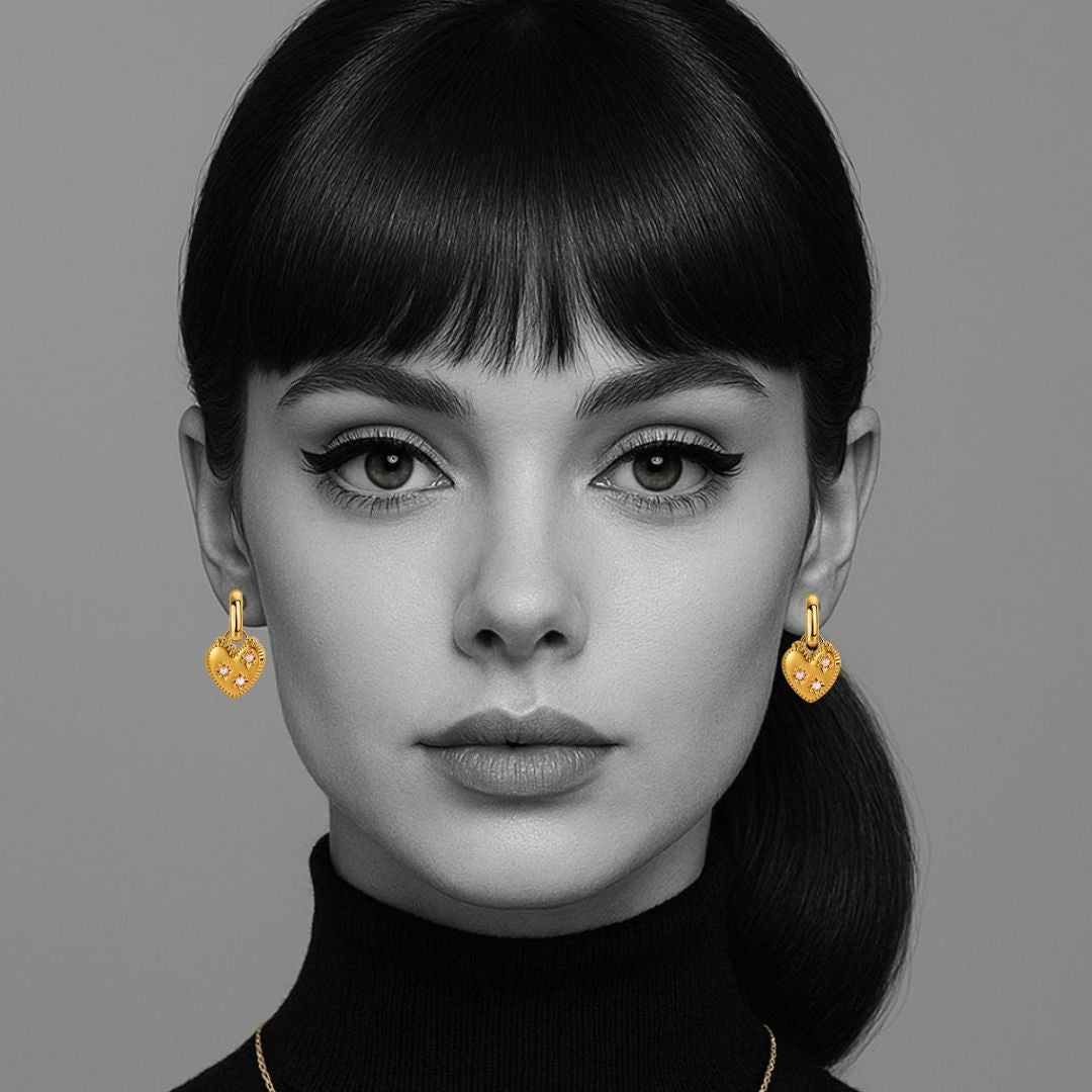 The Farrah Heart Earrings in Gold and Pink