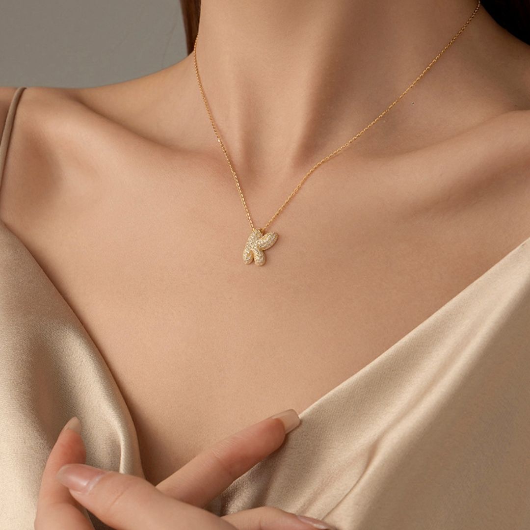 Icy Bubble Letter Initial Necklace