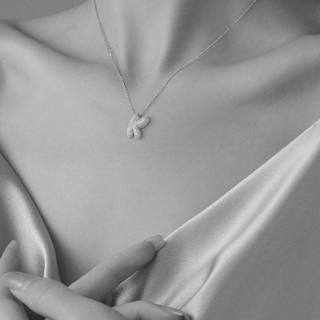 Icy Bubble Letter Initial Necklace