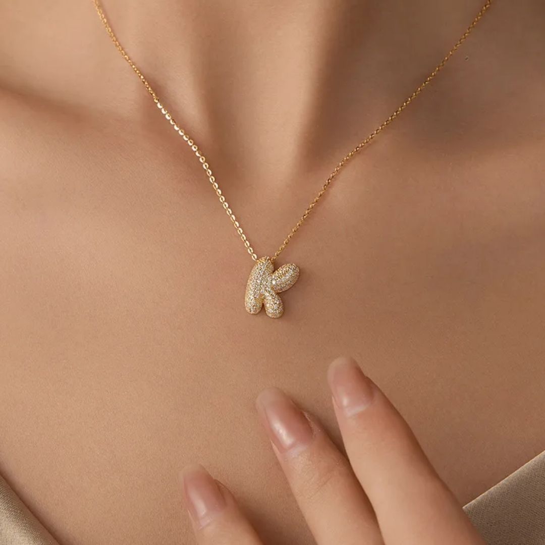 Icy Bubble Letter Initial Necklace