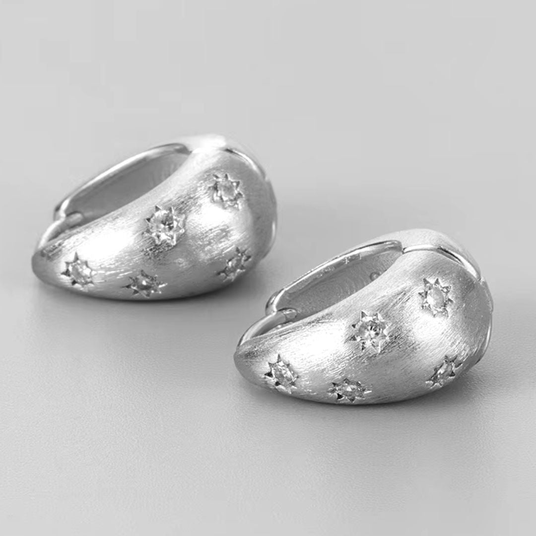 Zeta Brushed Hoop Earrings in Silver