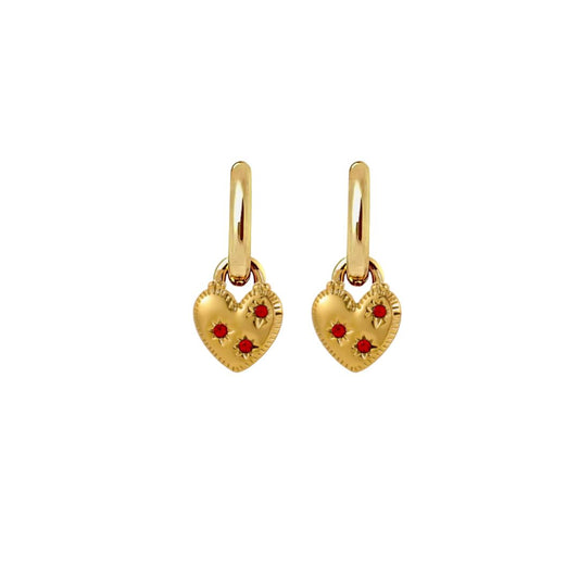 The Farrah Heart Earrings in Gold and Red