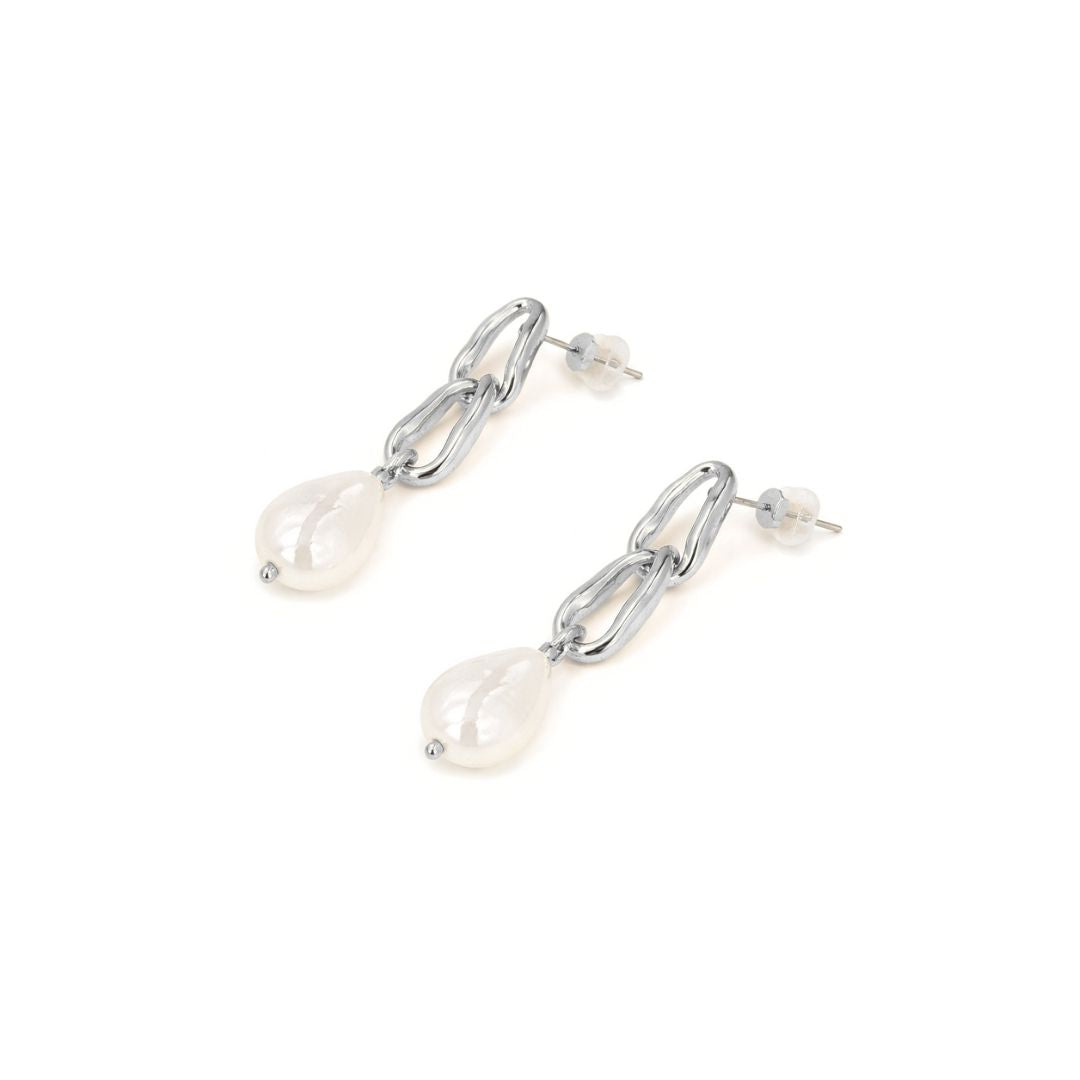 Adeline Pearl Drop Earrings in Silver