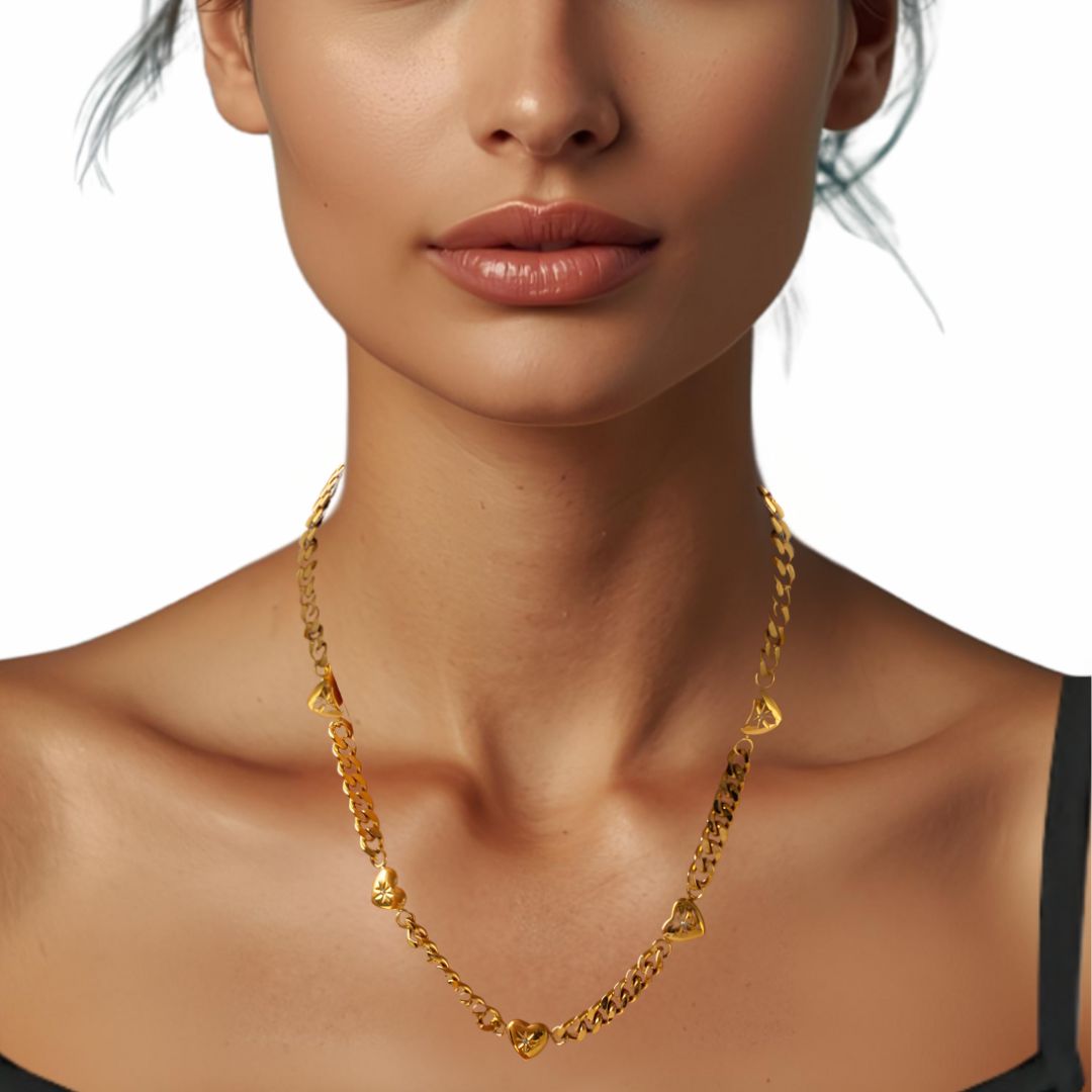 Gia Cuban Heart Necklace in Gold