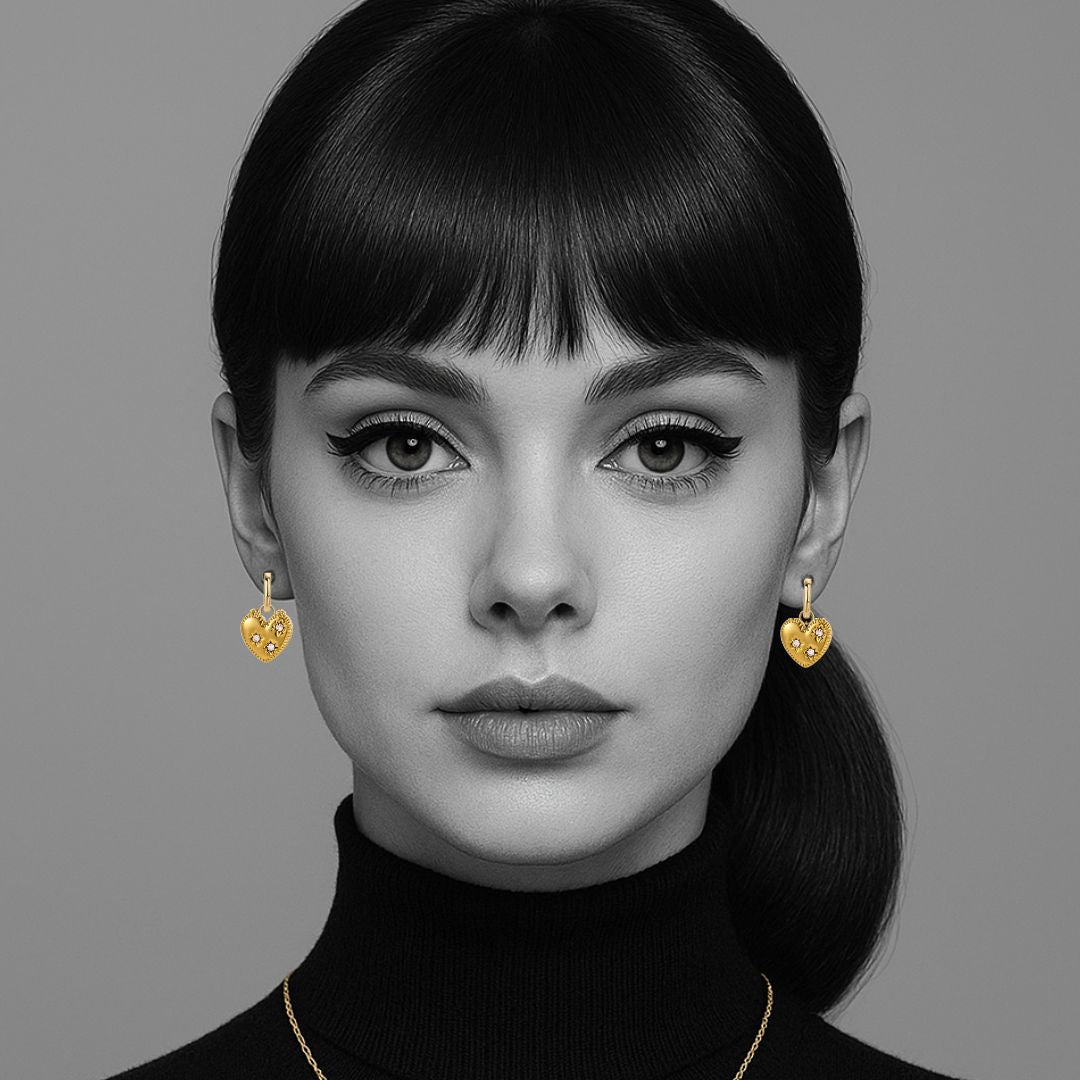 The Farrah Heart Earrings in Gold and White
