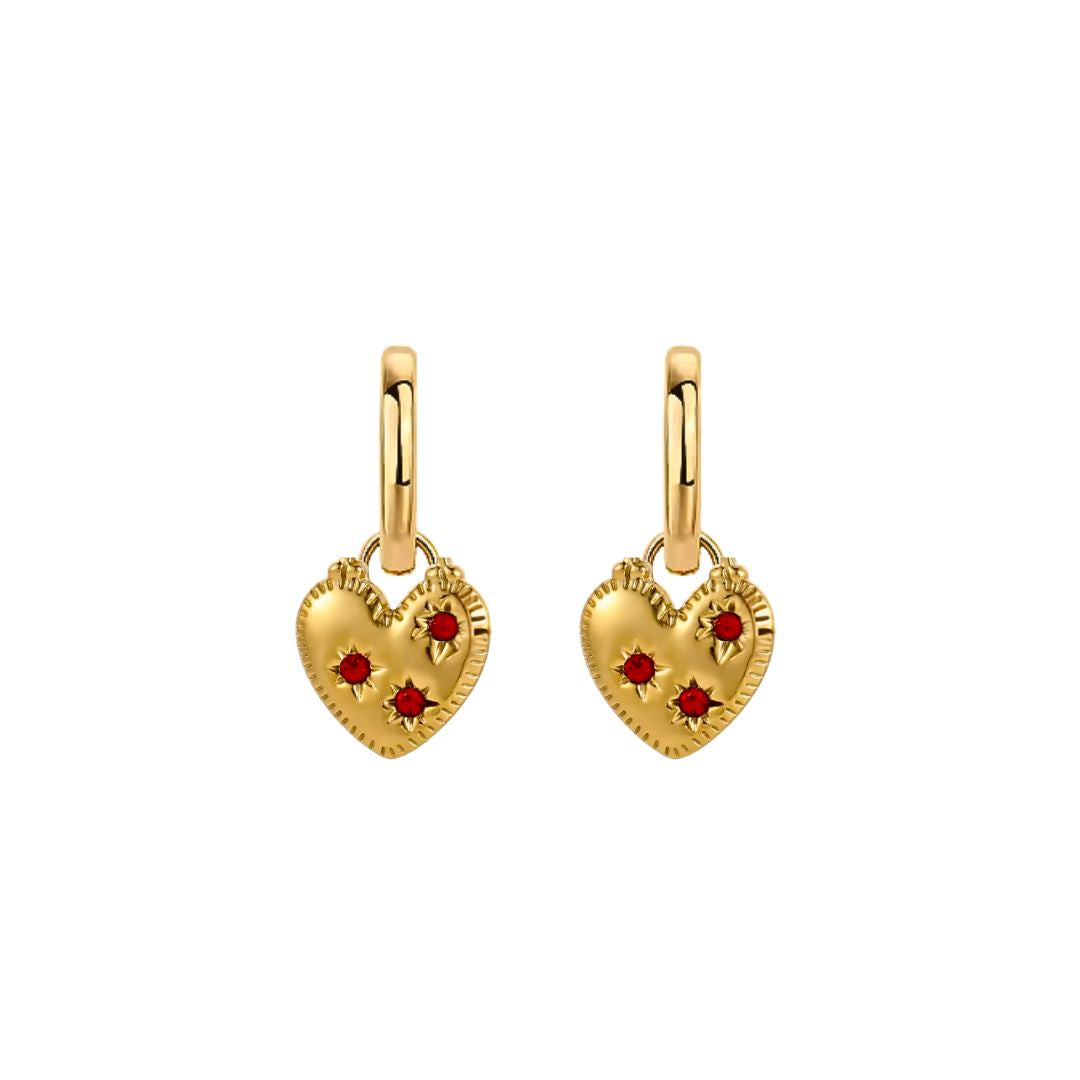 The Farrah Heart Earrings in Gold and Red