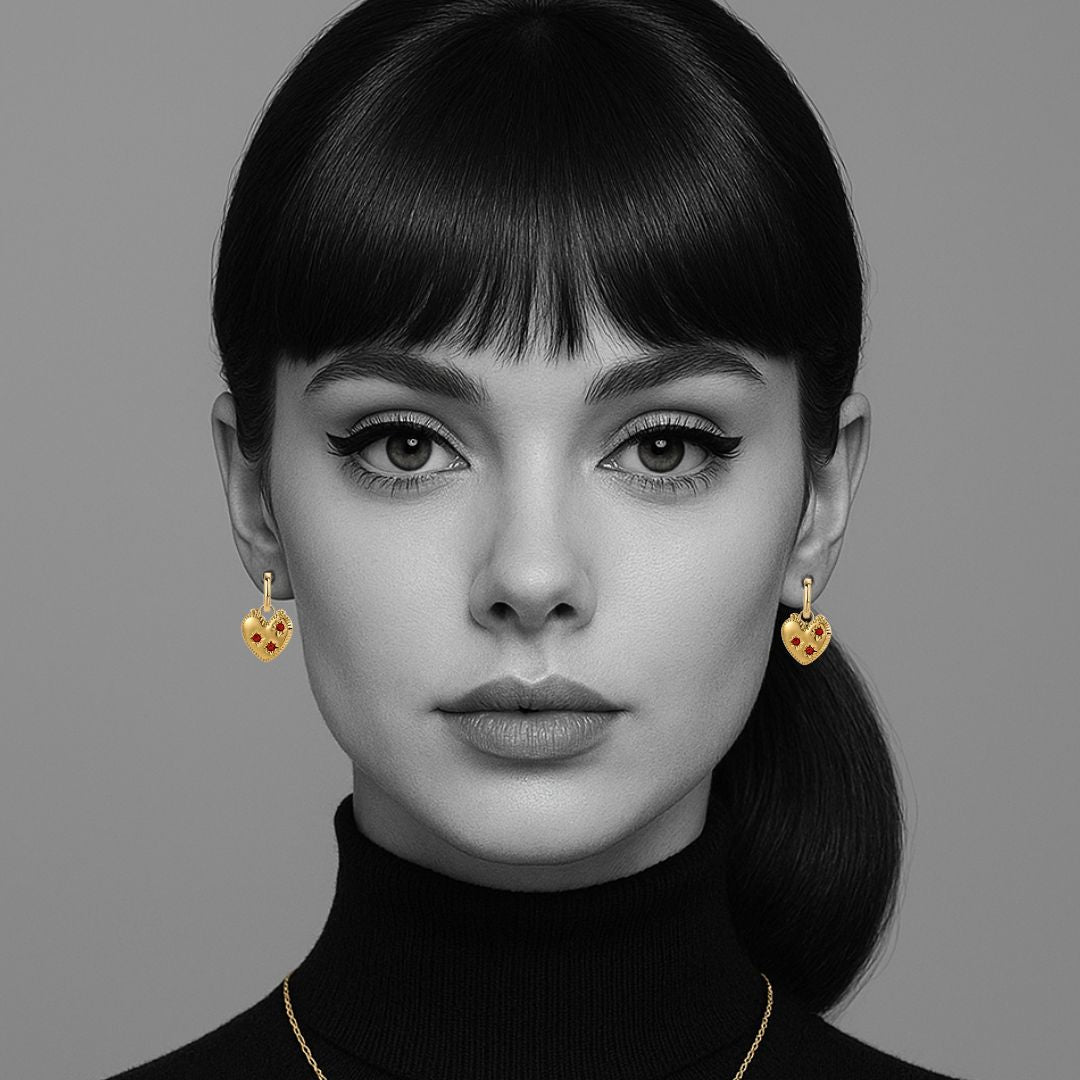 The Farrah Heart Earrings in Gold and Red
