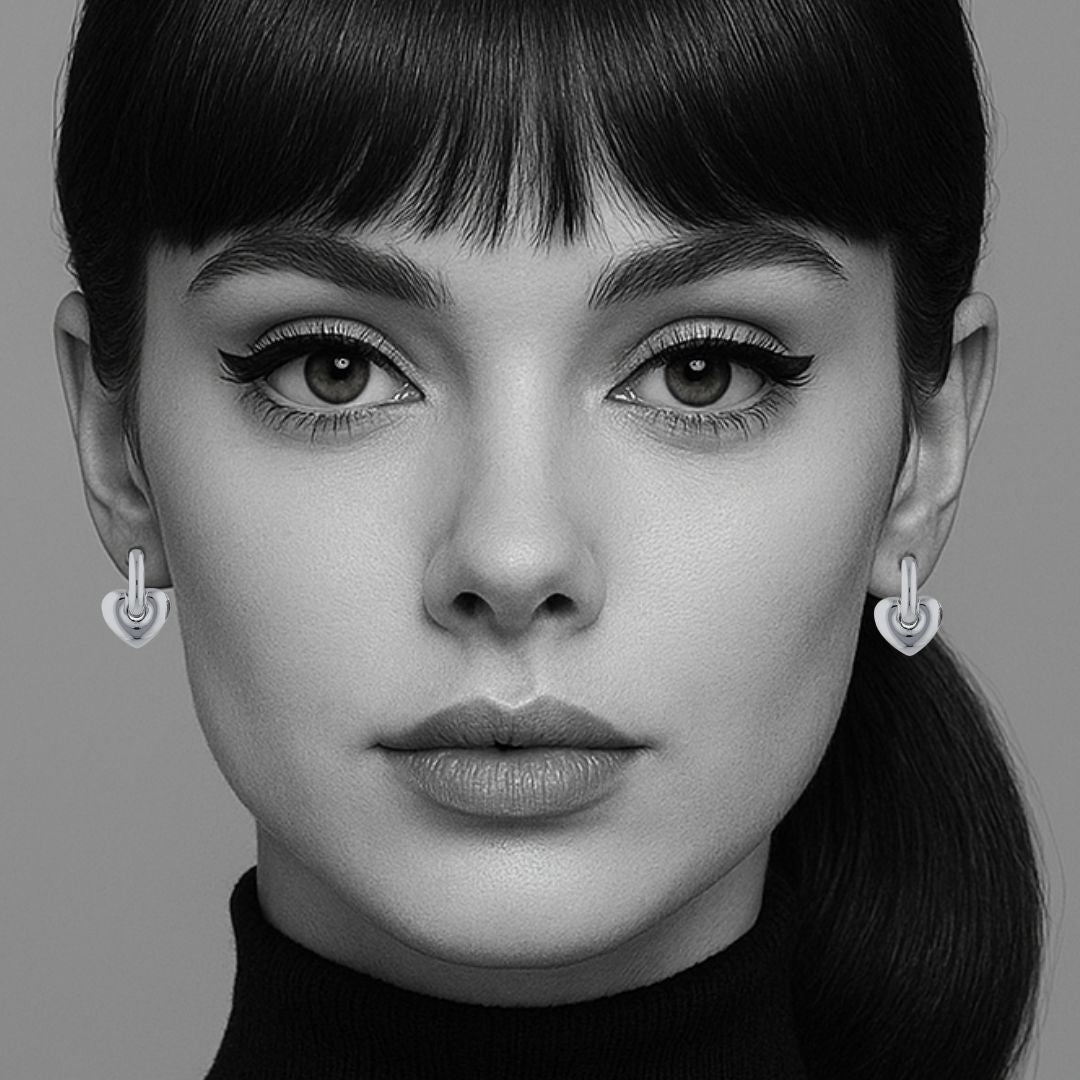 Puffy Heart Earrings in Silver