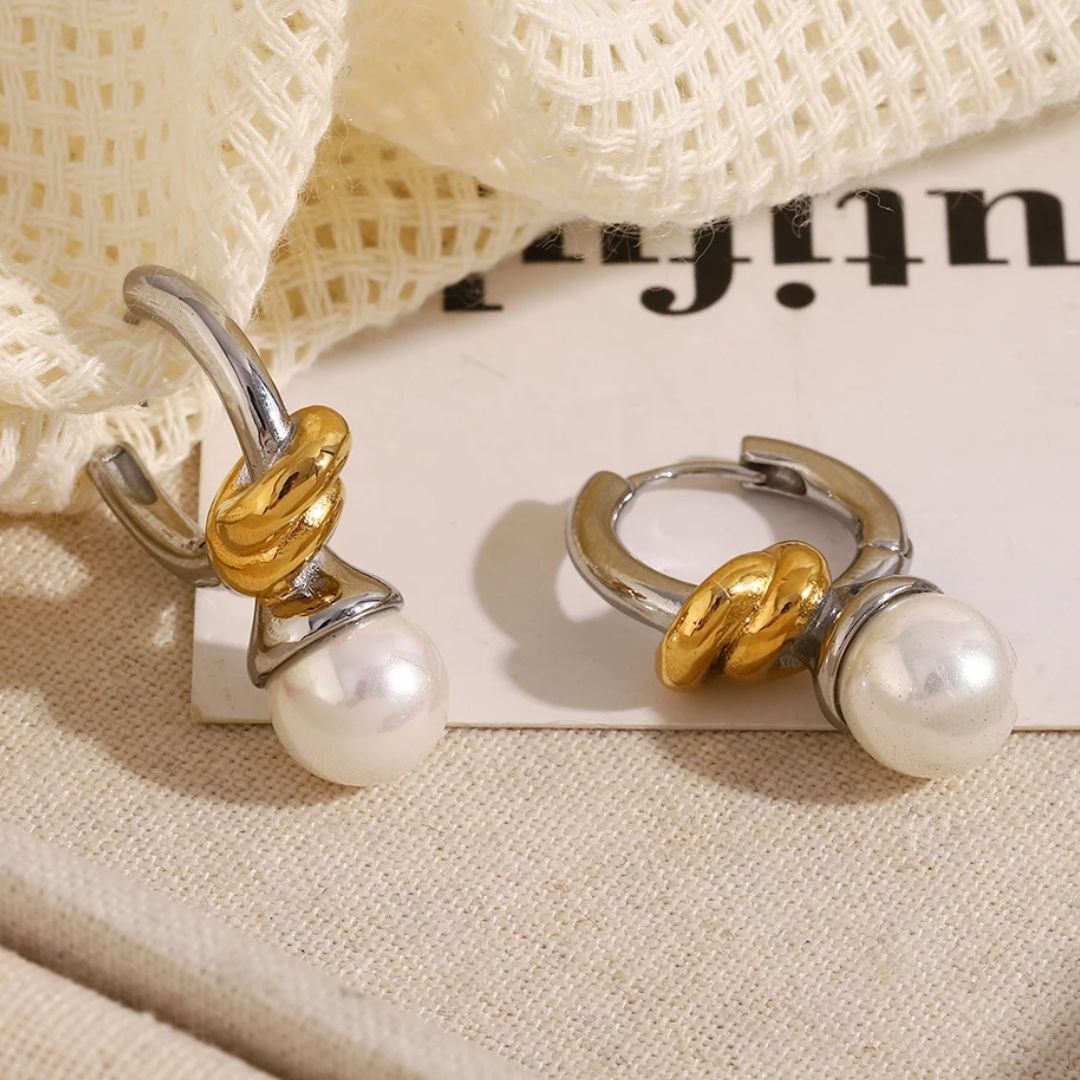 Marlowe Pearl Twist Earrings in Mixed Metal