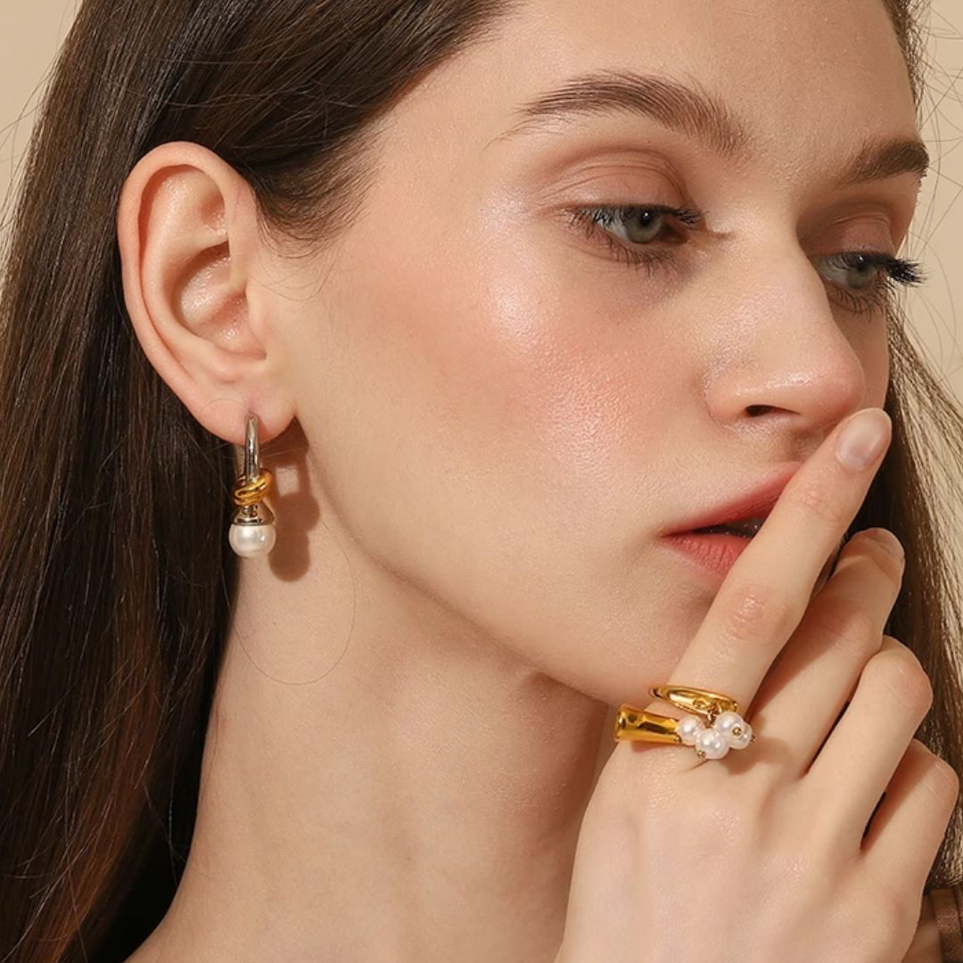 Marlowe Pearl Twist Earrings in Mixed Metal
