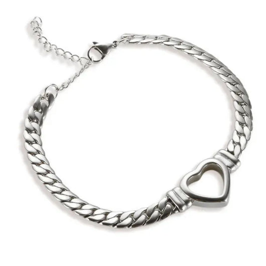 Tully silver chain bracelet with hollow heart